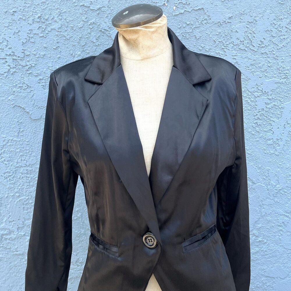 Y2k Black Satin Blazer Jacket S/M